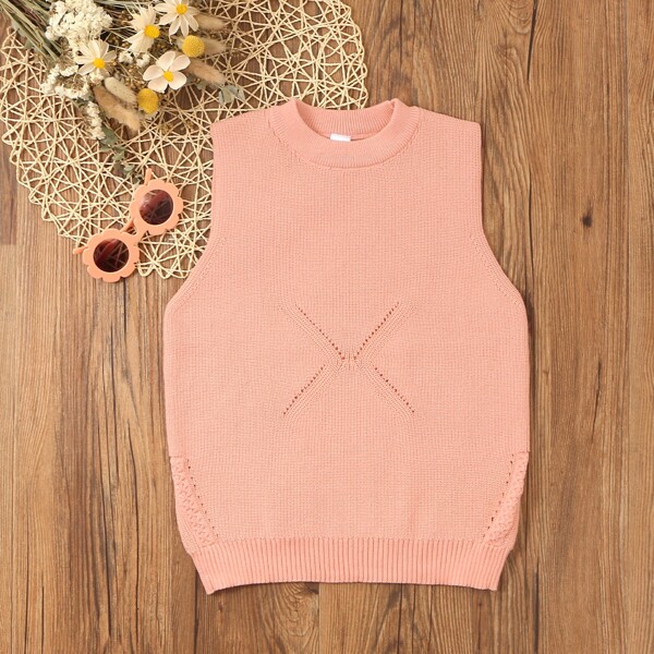 

Girls Solid Crew Neck Sweater Vest, Baby pink