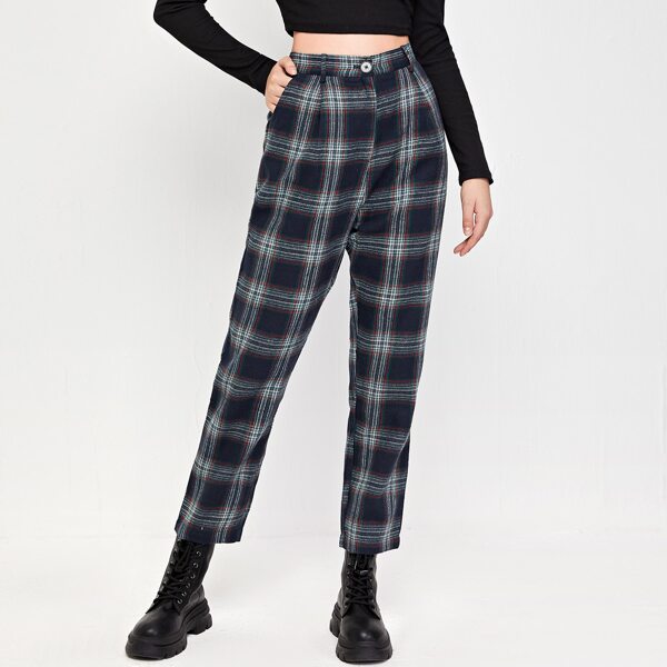 

Plaid Slant Pocket Carrot Pants, Multicolor