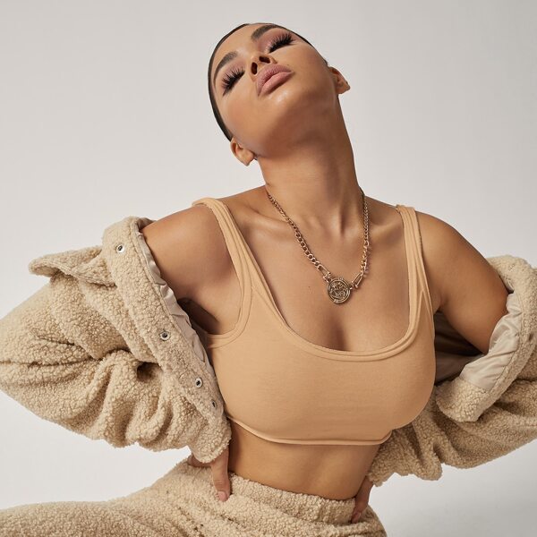 

Solid Crop Tank Top, Camel