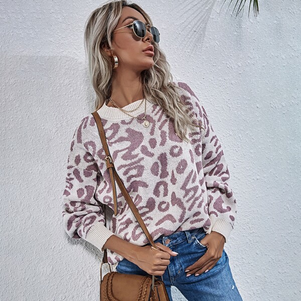 

All Over Pattern Drop Shoulder Sweater, Multicolor