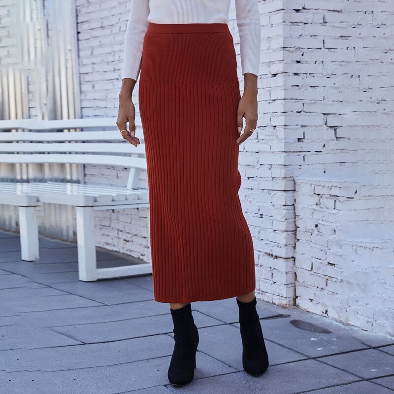 

Ribbed Knit Pencil Skirt, Burgundy