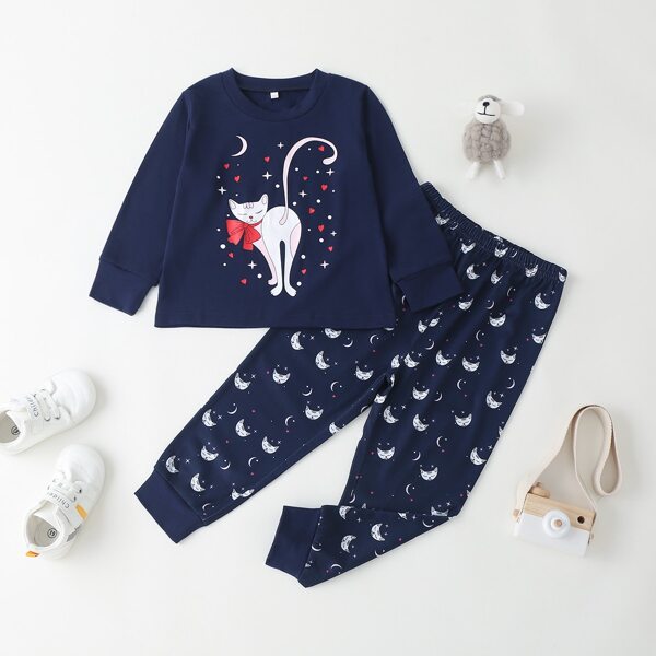 

Toddler Girl Cat Graphic Tee & Sweatpants Set, Navy blue
