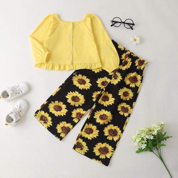 

Toddler Girls Ruffle Hem Top & Sunflower Pants, Multicolor