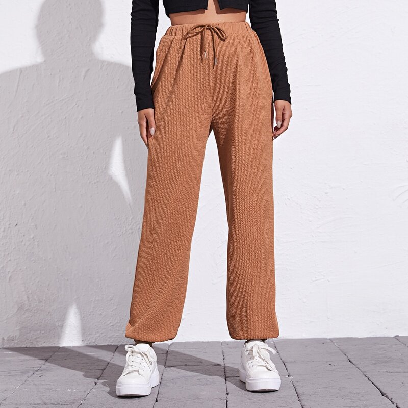 

Textured Drawstring Waist Sweatpants, Burnt orange