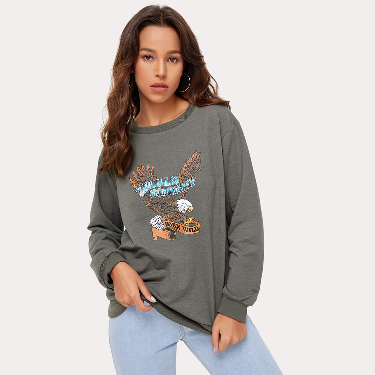 

Letter Eagle Graphic Sweatshirt, Grey