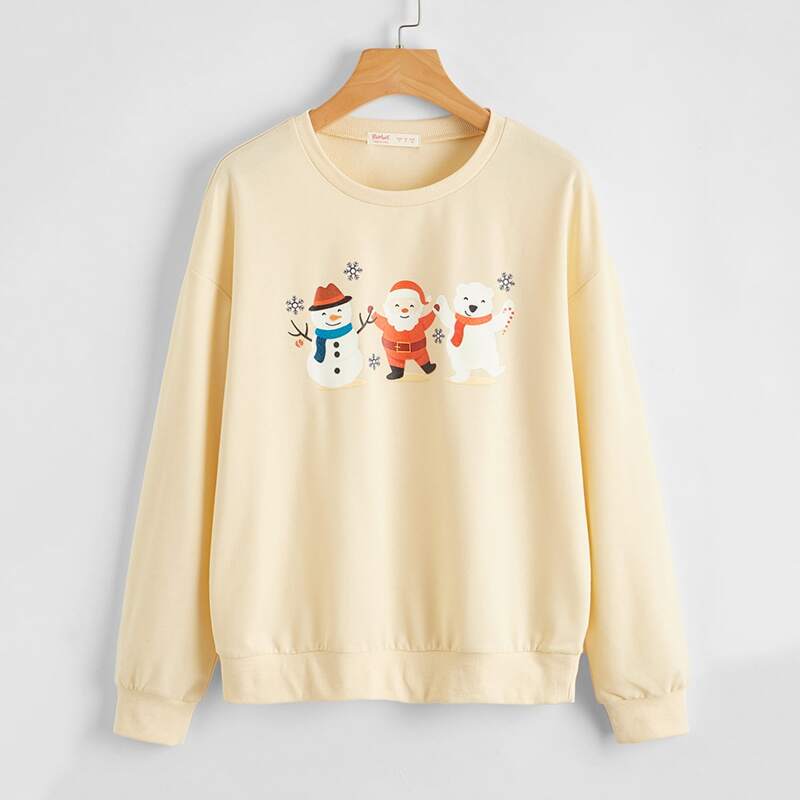 

Christmas Santa Claus & Snowman Sweatshirt, Beige