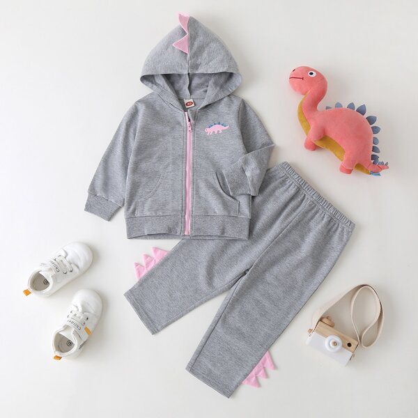 

Baby Girl Cartoon Graphic Hooded Sweatshirt & Pants Set, Grey