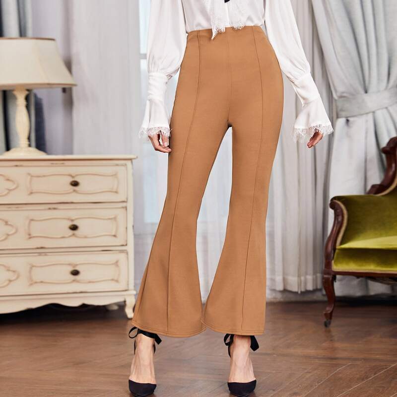 

High Waist Flare Leg Pants, Camel