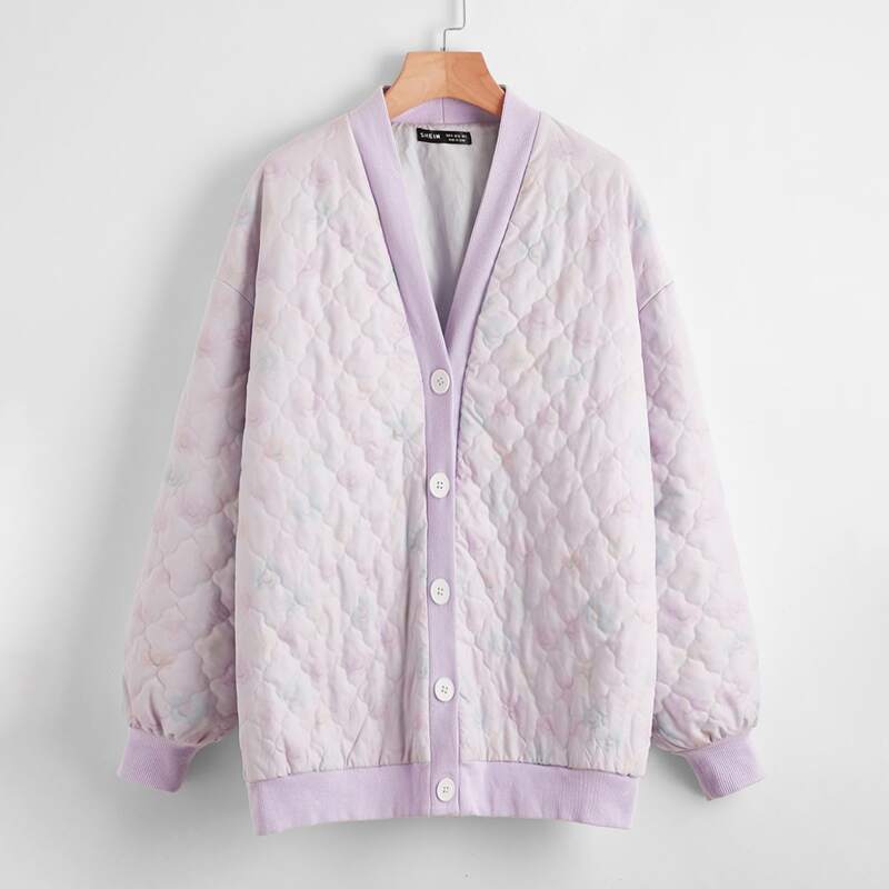 

Drop Shoulder Floral Padded Jacket, Lilac purple