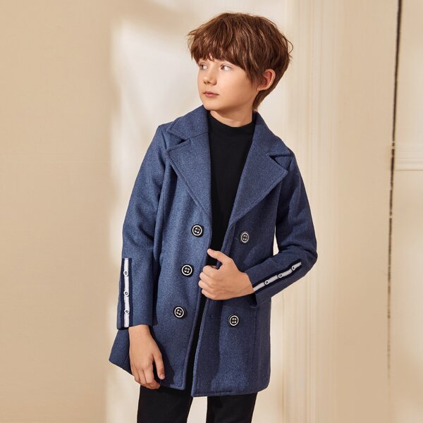 

Boys Double Button Striped Tape Side Coat, Navy blue