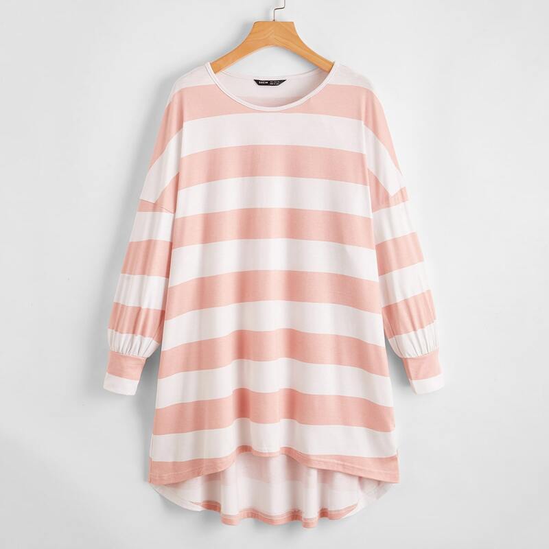 

Drop Shoulder Dip Hem Striped Top, Multicolor