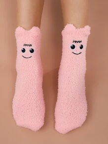 卡通圖案毛絨襪子 - 粉色 - 查看 3