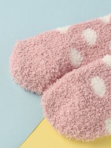 波卡圓點圖案毛絨襪子 - 淺粉色 - 查看 2