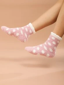 波卡圓點圖案毛絨襪子 - 淺粉色 - 查看 3