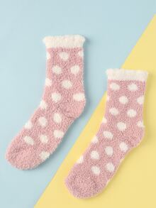 波卡圓點圖案毛絨襪子 - 淺粉色 - 查看 5