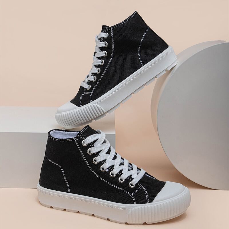 

Lace Up Front High Top Canvas Shoes, Black