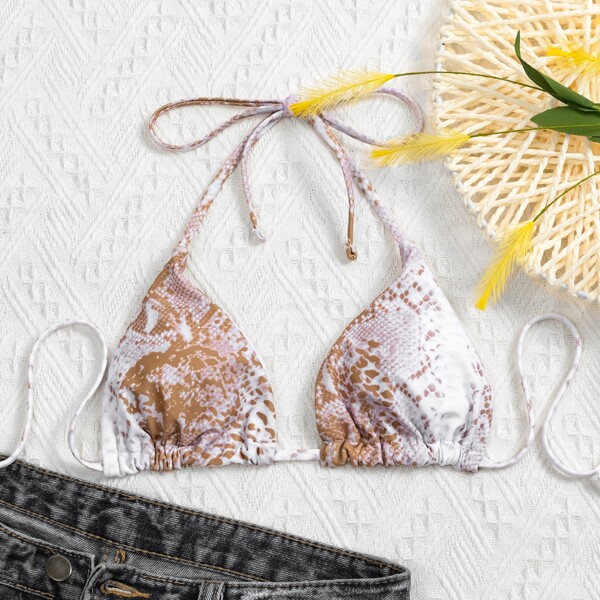 

Snakeskin Print Triangle Bikini Top, Multicolor