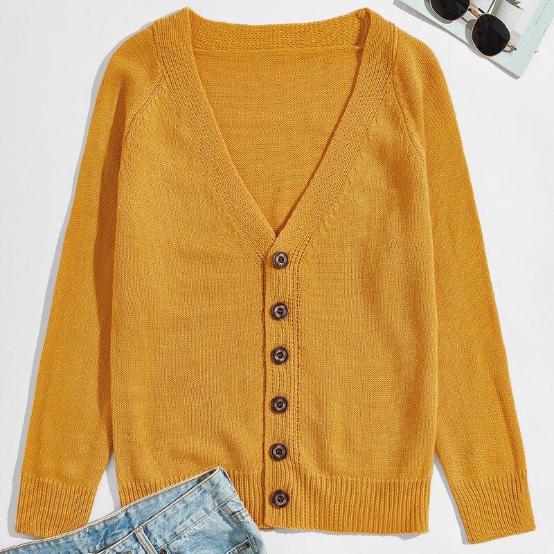

Guys Solid Button Front Cardigan, Mustard yellow