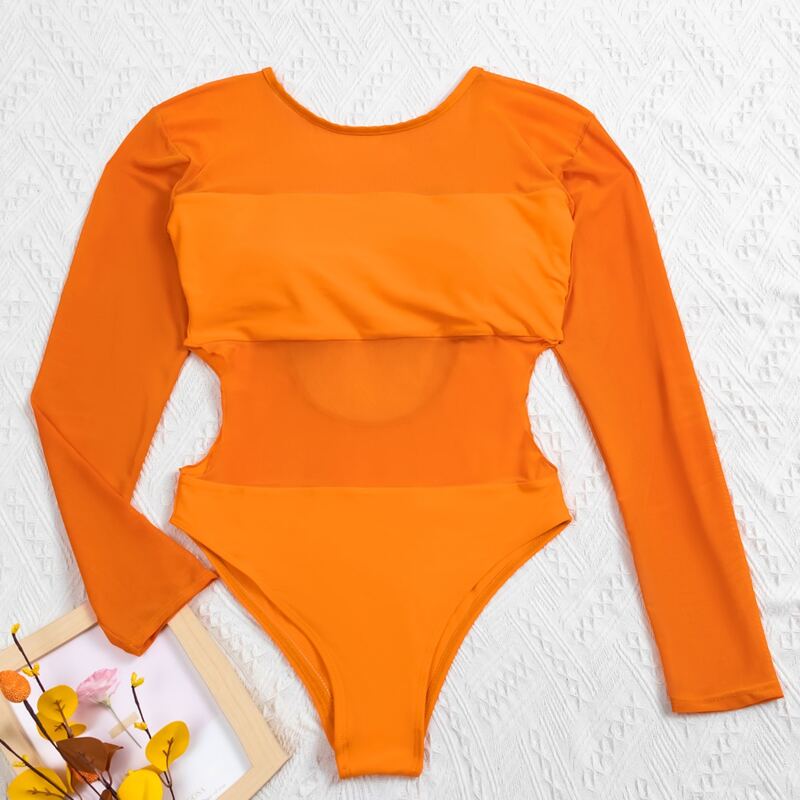 

Contrast Mesh One Piece Swimsuit, Orange