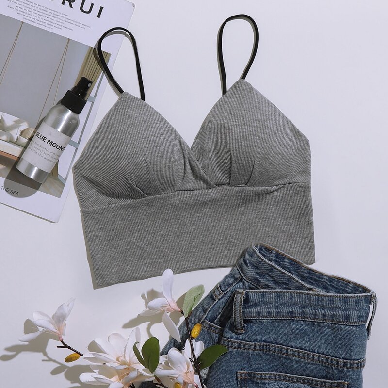 

Rib Longline Bralette, Grey