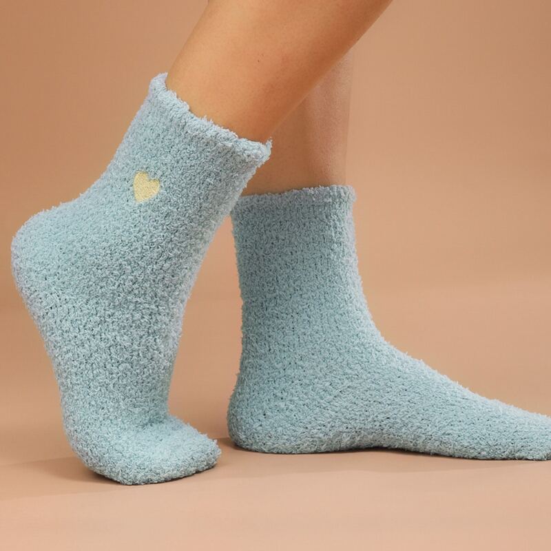 

Heart Embroidery Fuzzy Socks, Blue