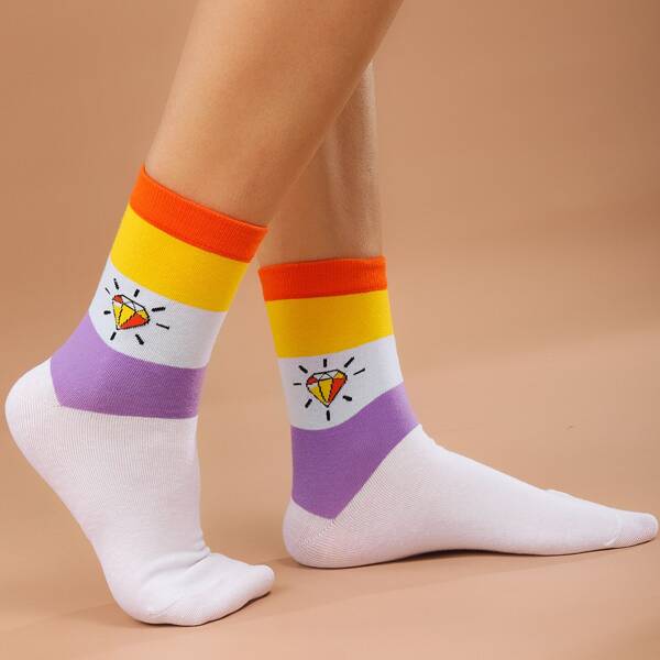 

Colorblock Crew Socks, White