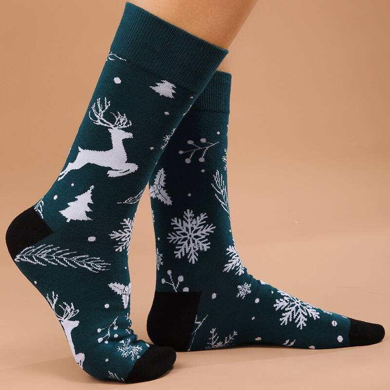 

Christmas Deer Pattern Socks, Green