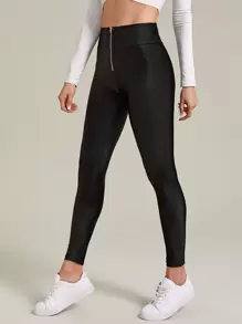 SHEIN Unity Xà cạp Dây kéo màu trơn Thể thao - màu đen - Xem 3