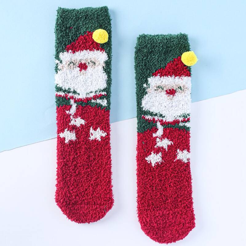 

Christmas Pattern Fuzzy Socks, Multicolor