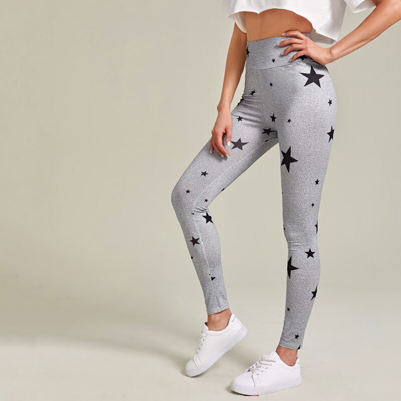 

Galaxy Print Wide Waistband Leggings, Light grey