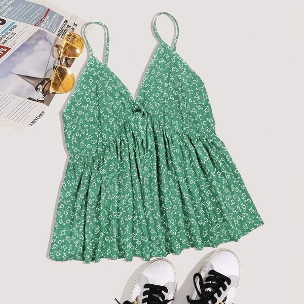 

Plus Ditsy Floral Shirred Chiffon Cami Top, Green