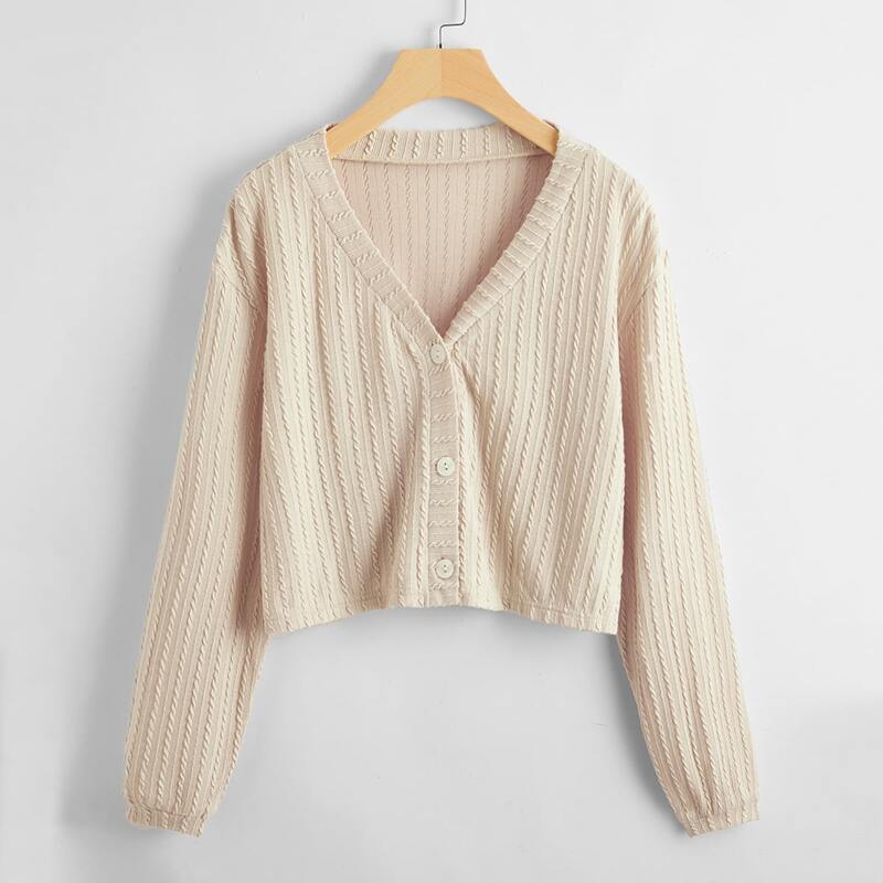 

Button Front Cable Knit Cardigan, Beige