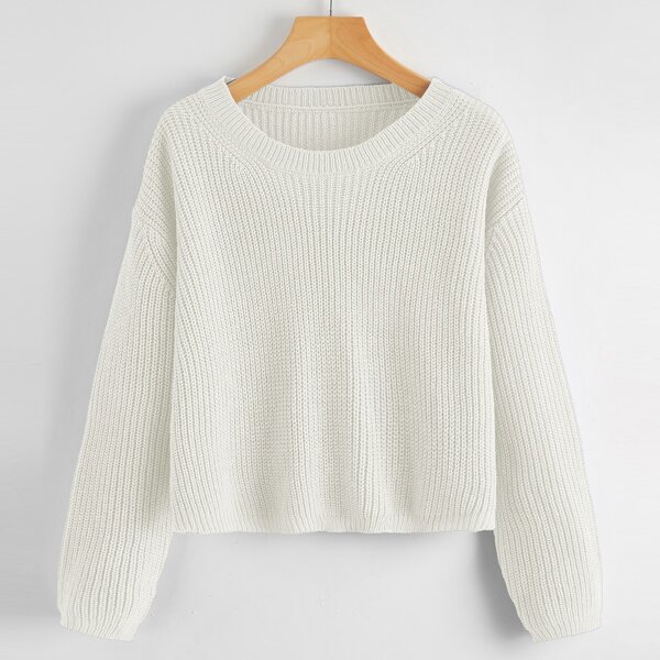 

Drop Shoulder Solid Sweater, Beige