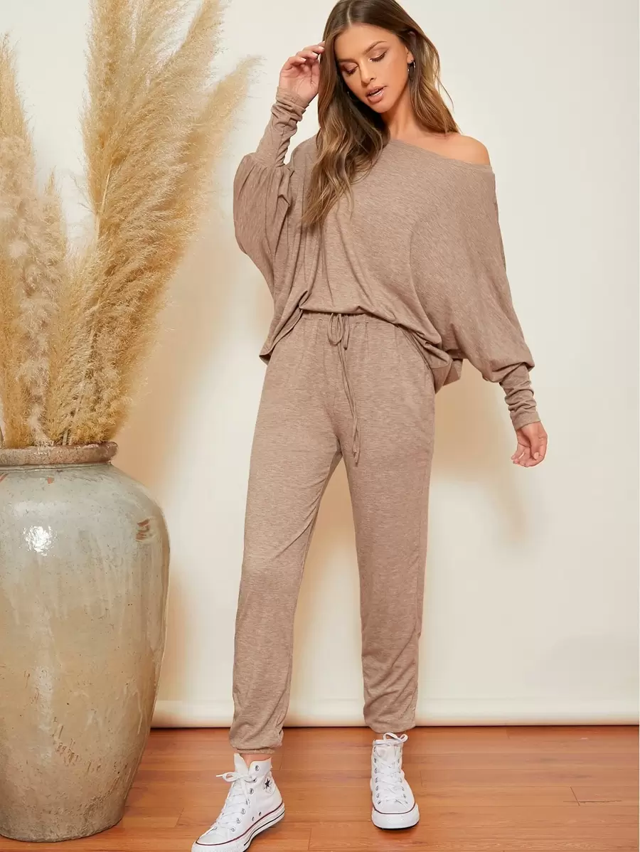 SHEIN LUNE Bộ thời trang Thắt nút màu trơn Giải trí - Màu be - Xem 1