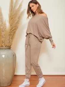 SHEIN LUNE Bộ thời trang Thắt nút màu trơn Giải trí - Màu be - Xem 3