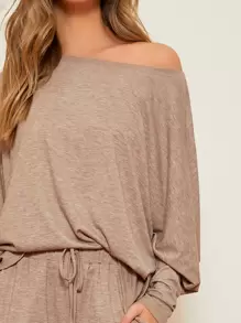 SHEIN LUNE Bộ thời trang Thắt nút màu trơn Giải trí - Màu be - Xem 4