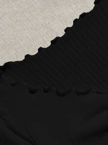 SHEIN EZwear 生菜邊前抽褶上衣 - 黑色 - 查看 3