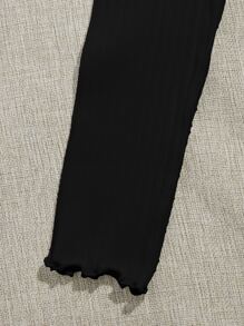 SHEIN EZwear 生菜邊前抽褶上衣 - 黑色 - 查看 4