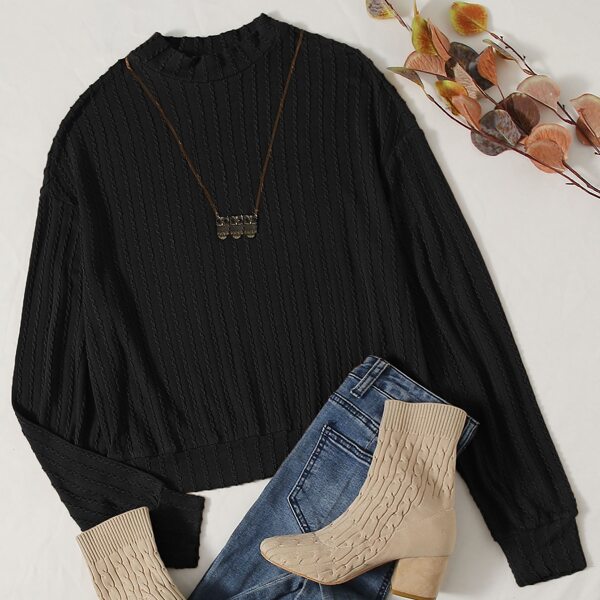 

Mock Neck Cable Knit Pullover, Black