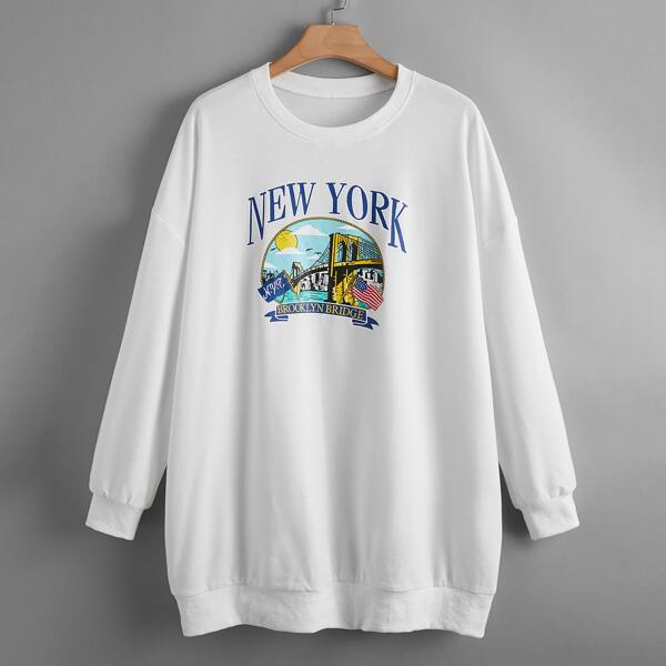 

Plus American Flag And Letter Graphic Sweatshirt, White