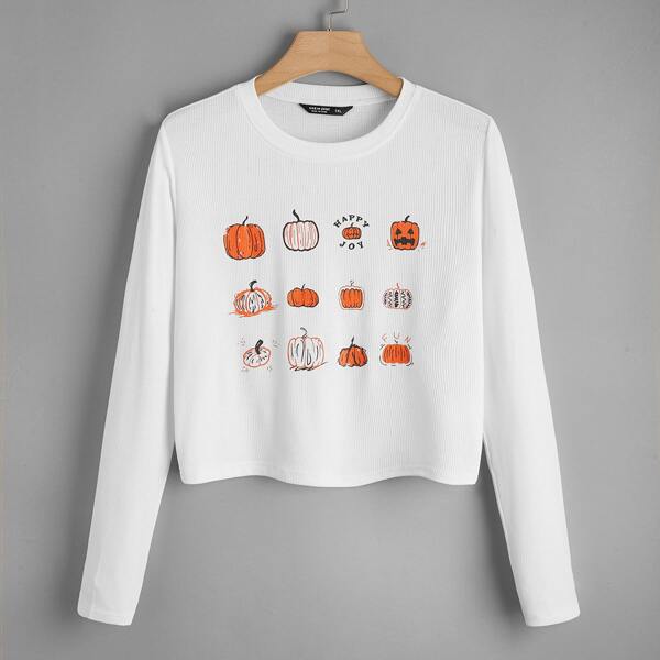 

Plus Halloween Print Rib-knit Tee, White