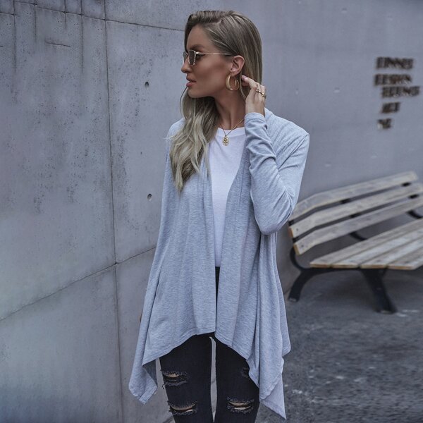 

Open Front Asymmetrical Hem Coat, Light grey