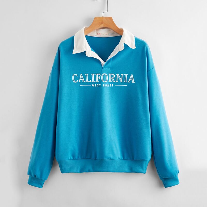 

Letter Graphic Collar Sweatshirt, Mint blue