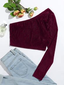 Muchica One Shoulder Ribbed Velvet Top - Burgundy - View 1