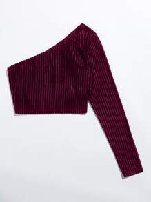 Muchica One Shoulder Ribbed Velvet Top - Burgundy - View 4