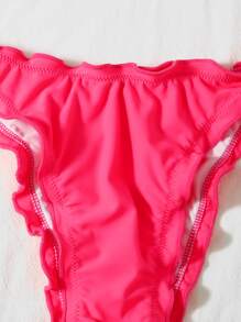 Conjunto de bikini de triángulo con ribete de volantes y laterales atados con lazo para playa de verano - Rosa Fucsia - Ver 6
