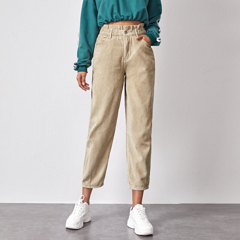 

Paperbag Waist Corduroy Pants, Khaki