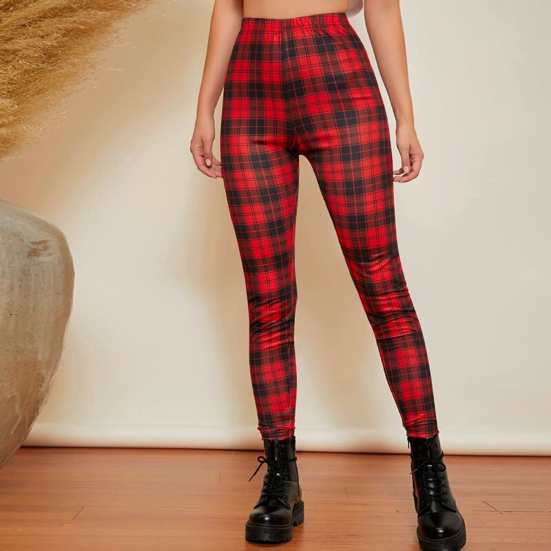 

High Waist Plaid Leggings, Multicolor