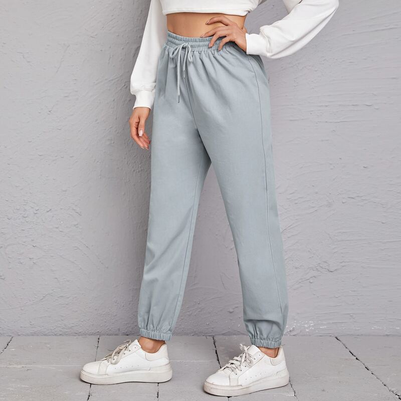 

Solid Drawstring Waist Sweatpants, Light grey
