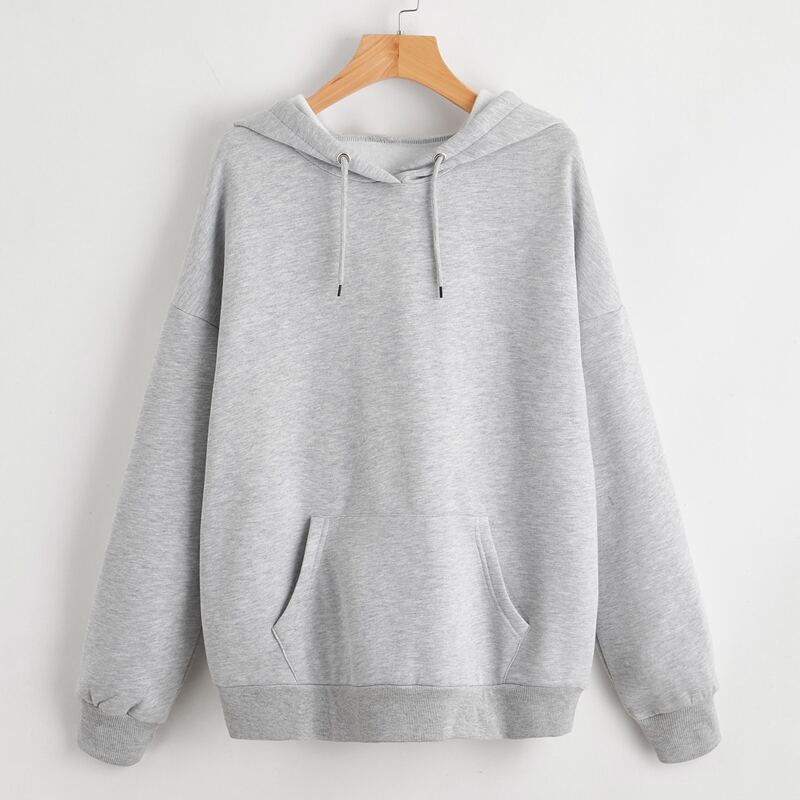 

Solid Kangaroo Pocket Drawstring Hoodie, Light grey